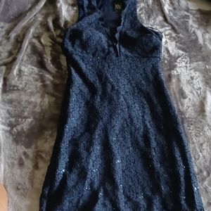 Navy blue fitted/stretchy dress lined with slip